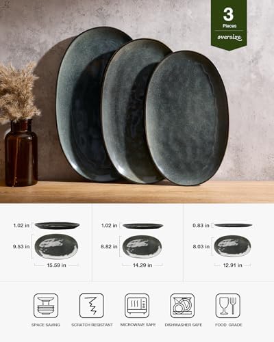 famiware Serving Platters Set of 3 Sizes - Oval, Deep Forest