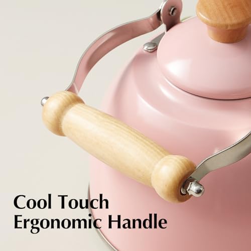 ROCKURWOK Whistling Tea Kettle for Stove Top, 1.6 Qt Small Tea Pot, Pink