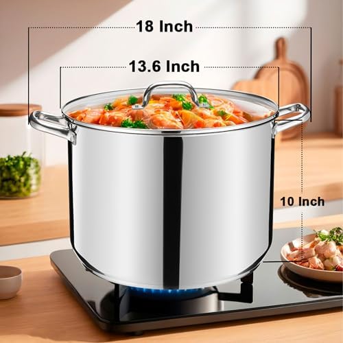 LIANYU Stainless Steel Large Stock Pot, 24 QT Heavy Stockpot with Glass Lid