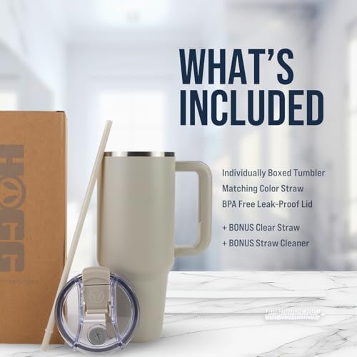 Hogg Big Swig 40oz Tumbler with Handle and Straw - Beige, 40 oz Tumbler, Insulated Cup with Handle, 40oz Water Bottle with Straw, Thermal Cups, Leak Proof Lid, Travel Mugs, Stainless Steel
