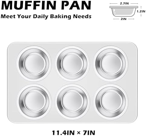 Leonyo Non-Toxic Stainless Steel Muffin Cupcake Pan 6 Cup, 2 Pack