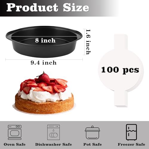 HUAKENER 3 Pcs 8 Inch Round Cake Pans with 100 Pieces Parchment Paper
