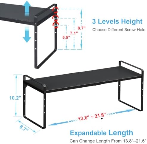 Set of 2 Expandable Cabinet Shelf Organizer, Stackable Kitchen Countertop Shelves Spice Racks, Small Metal Storage Shelf For Cupboard Counter Tabletop, 30 LBS Heavy Duty, Adjustable, 13.8" to 21.6"