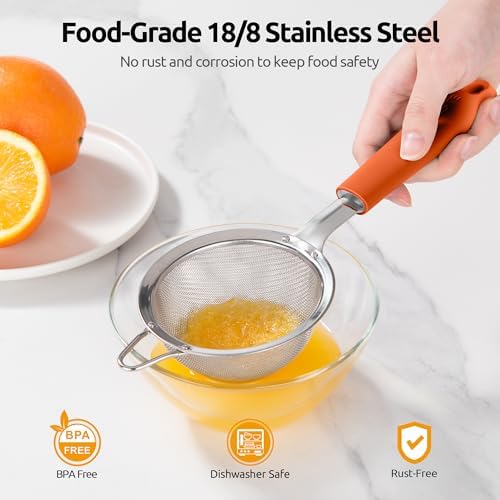 U-Taste Fine Mesh Strainer, 18/8 Stainless Steel Sieve 30 Mesh, S/Orange
