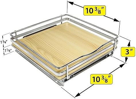 LYNK PROFESSIONAL® Élite™ Pull Out Spice Organization for Cabinets - 10-3/8 inch Wide – Spice Rack for Inside Cabinets – Wood/Chrome - Sliding Spice Rack Organizer for cabinet – Spice Rack - 1 Tier