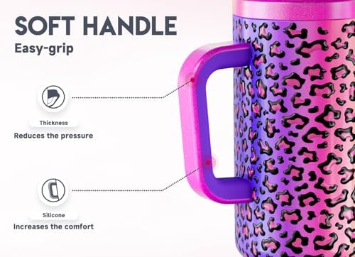 Meoky 50 oz Tumbler with Handle, Tumbler with Lid and Straw, Insulated Stainless Steel Travel Mug, 100% Leak-proof, Keeps Cold for 36 Hours or Hot for 12 Hours (Celebration)