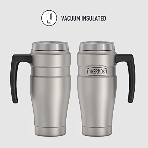 THERMOS Stainless King Vacuum-Insulated Travel Mug with Handle-16oz,Matte Steel-Thermos Tumbler for Hot&Cold Drinks-Leak-Proof&Sweat-Proof Stainless Steel Coffee Mug with Lid for Commuting,(Pack of 4)