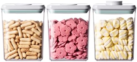 Airtight Food Storage Containers,1.3Qt 3Pcs Pop Food Containers with Lids, Stackable One Button Opening Kitchen Pantry Organizers and Storage, BPA-Free Food Containers Set for Snacks Candy Spices