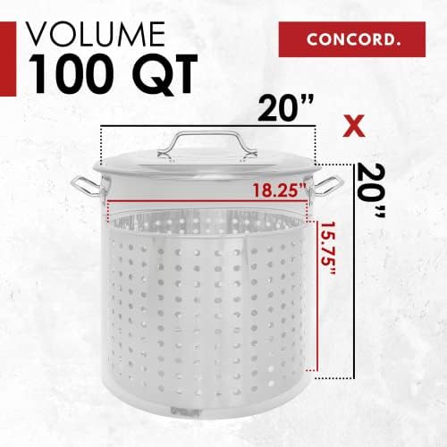 CONCORD Stainless Steel Stock Pot w/Steamer Basket. Cookware great for boiling and steaming (100 Quart)