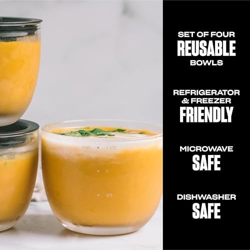 S'well 12oz Glass Prep Bowl Set of 4 for Easy Meal Prep, Black, Durable Tempered Glass, Nesting Design Compatible with 21.5oz S'well Eats Containers