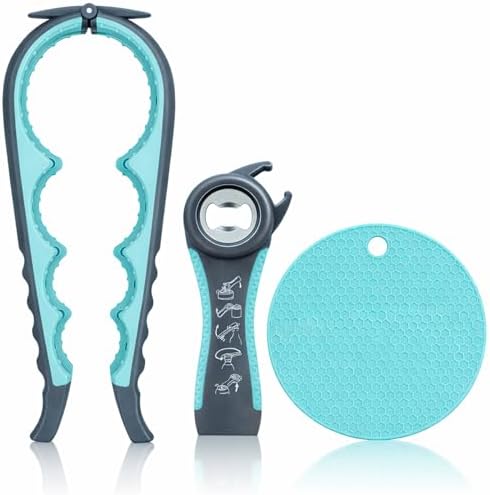 Jar Opener 3-Piece Set, Can and Bottle Opener for Weak Hands