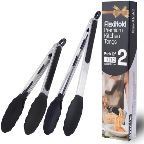 Kitchen Tongs Set, 2 Pack Stainless Steel with Silicone Tips