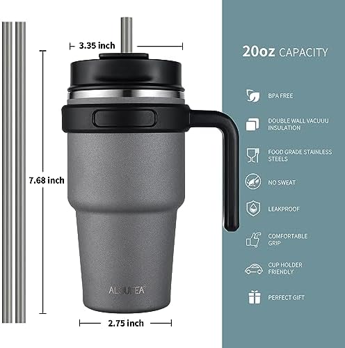 20 oz Insulated Travel Coffee Mug Tumbler with Handle and Straw
