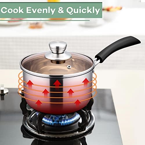 Herogo 3 Quart Saucepan, 18/10 Stainless Steel Sauce Pan Pot with Lid, 3Qt Saucepan for Gas Electric Stove Top Camping, Healthy & Rust Free
