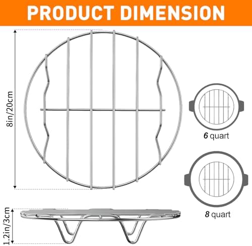 TamBee 8 Inch Cooking Rack Round 304 Stainless Steel Cooling Racks Baking and Cooling Steaming Rack w Stand Cookware for Air Fryer Pressure Cooker Canning 2Pcs
