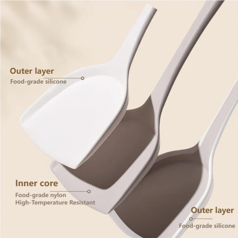 2-Pack Silicone Spatula Set, Heat Resistant Spatulas for Baking & Mixing, BPA-Free Solid & Slotted Turner for Non-Stick Pans, Kitchen Utensils for Scraping, Sauteing and Flipping (Cream)