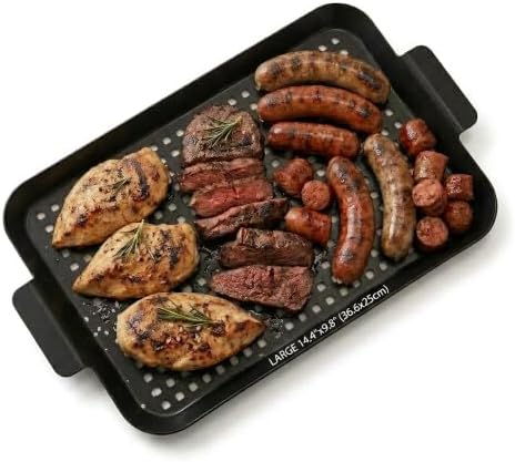 Grill Pan Topper with Holes for Outdoor BBQ, Non-Stick Enamel(14.4"x9.8")