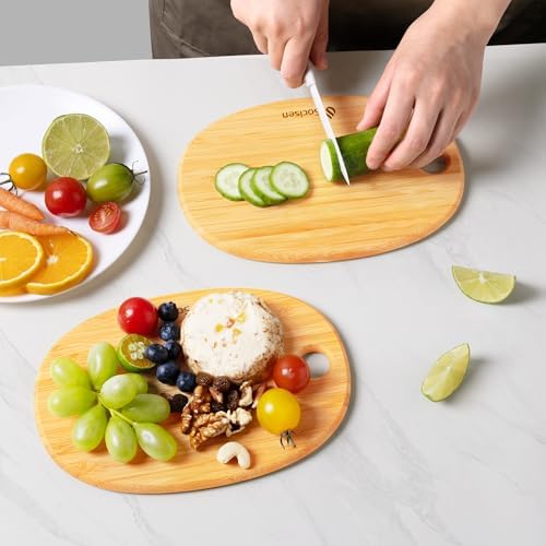2 Pack Small Bamboo Wood Cutting Board for Kitchen Mini Wooden Chopping Board Lightweight Charcuterie Serving Board Handheld Butcher Block Non-Toxic Chef Set Camping Fruit Housewarming Essentials