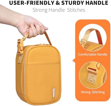NOL Small Insulated Snack Bag Mini Freezable Cooler Pouch 3L fit 3 Cans | Wide-Mouth 6hours Cool & Warm Lightweight Leakproof Nylon Box for Work Travel Earth-yellow
