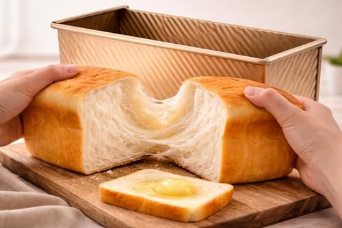 13 x 5 Inch Pullman Loaf Pan with Lid, 2.2lb Aluminized Steel Nonstick Bread Pan for Sandwich Bread, Long Bread Loaf Pan with Dough Scraper Cutter