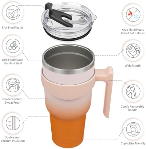 BJPKPK 40 oz Tumbler with Handle & Straw, Insulated Stainless Steel Mug