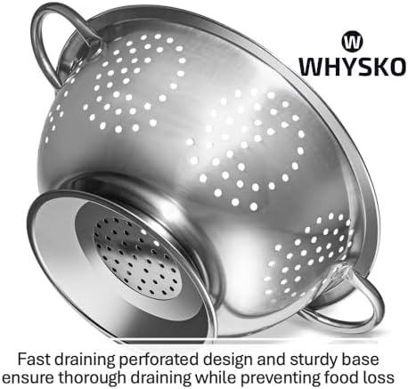 WHYSKO 3-Pack Stainless Steel Colander Set, 5, 3 & 1 Qt with Handles