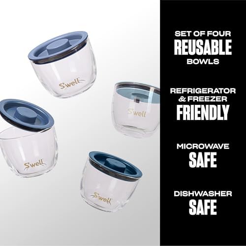 S'well 12oz Glass Prep Bowl Set of 4 For Easy Meal Prep, Coastal Blues, Made From Durable Tempered Glass, Nests Inside 21.5oz