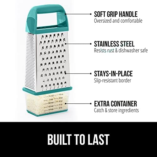 GORILLA GRIP® XL 4-Sided Stainless Steel BPA-Free Cheese Grater, Turquoise