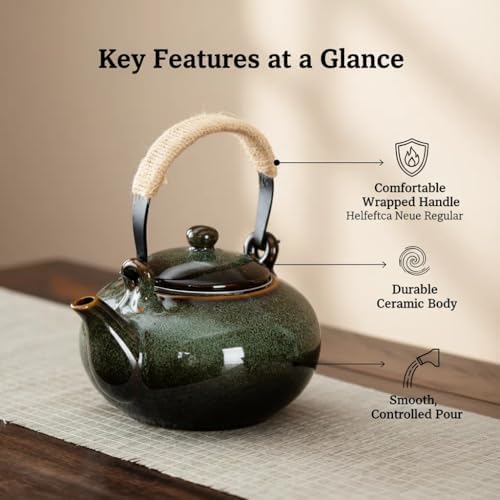 Japanese Teapot with Infuser Ceramic Tea Pot with Removable Stainless Steel Filter for Loose Tea 25 OZ/750ml for Office Home Men Women as Gift Green