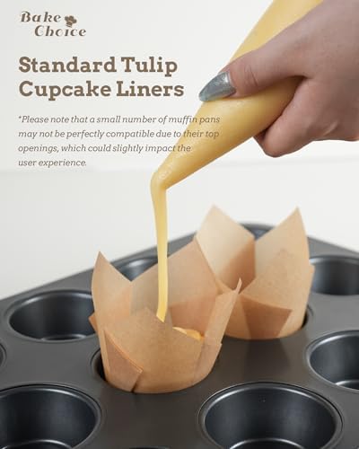 Bake Choice 200pcs Natural Tulip Cupcake Liners for Baking, EU 75GSM Paper