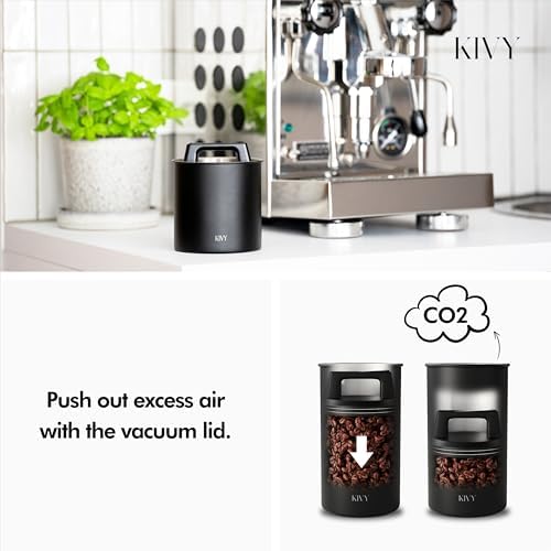 KIVY Vacuum Coffee Canister - Push Lid Preserves Coffee Aroma & Oil