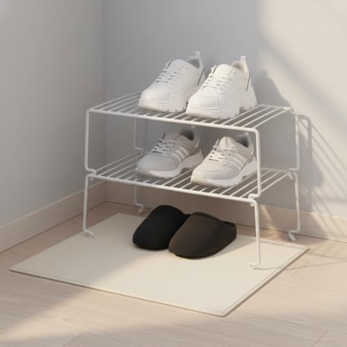6-Pack Large (15.7x8.54inch) Multi-Level Organizer Rack, Kitchen Shelves for Spice Organization for Cabinet, Pantry Organizers and Storage, Wire Extra Shelf, Desk Organizer, Stackable, White