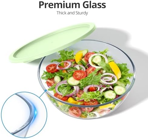 Extra Large Glass Mixing Bowls Clear Glass Salad Cooking Bowls for Kitchen Salad Bread Storage (4.7Qt)
