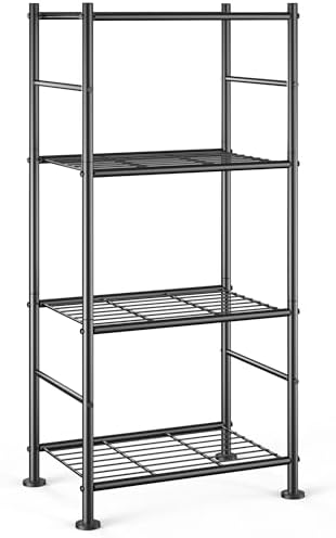 Sakugi 4-Tier Metal Storage Shelves Adjustable Feet, 18"x12"x44", Black