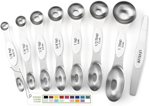 Spring Chef Stainless Steel 8 Magnetic Measuring Spoons for Kitchen, White