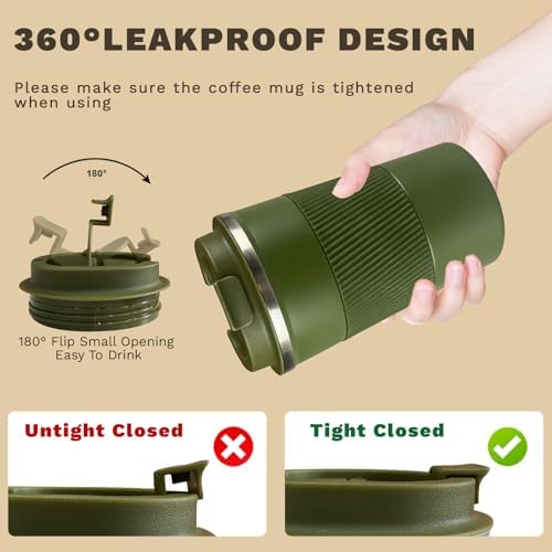 Vacuum Insulated Stainless Steel Travel Coffee Mug,Leak Proof Cup with Lid