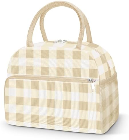 Coobiiya Corduroy Lunch Bag Lunch Box for Women Men, Cute Insulated Lunch Tote Bags Reusable LunchBox Large Capacity Cooler Bag for Work Travel Picnic