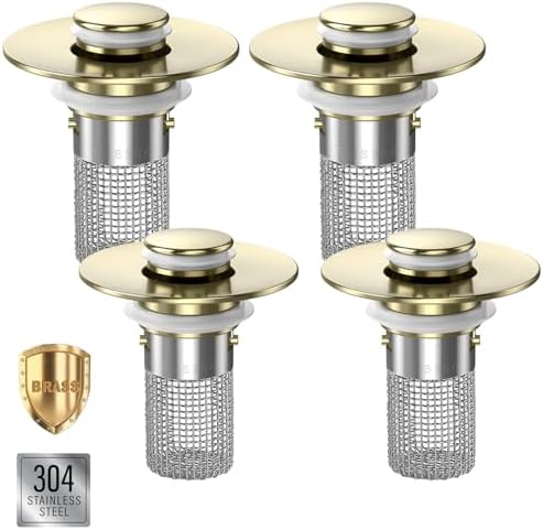 Bathroom Sink Drain Strainer,(4PCS) Pop-up Sink Drain Strainer with Removable Stainless Steel Strainer Basket Hair Catcher, Bathroom Sink Strainer for Bathroom Sink Stopper Replacement