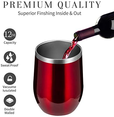 MEWAY 12oz Wine Tumbler 16 Pack Bulk Gifts for Women,Double Wall Vacuum Stainless Steel Travel Mug with Lid,Insulated Stemless Wine Cup Glass for Coffee,Cocktails,Drinks(Burgundy,Set of 16)