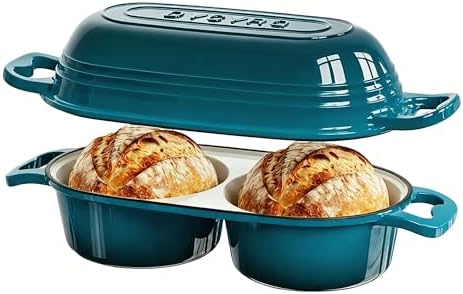 Enameled Cast Iron Double Round Bread Loaf Pot with Lid – Emerald