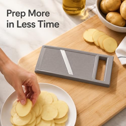 Handheld Potato Slicer & French Fry Cutter, Stainless Steel Manual Vegetable Slicer for Homemade Fries, Carrot, Zucchini, Easy-Grip Slicer, 4.25x10.8 Inch Kitchen Gadget(Grey)