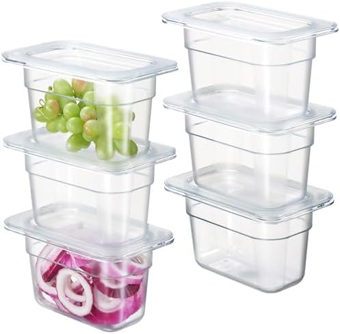 CURTA 6-Pack 1/9 Size 4" Deep NSF Polycarbonate Food Pans with Handled Lids | Dishwasher & Freezer Safe Clear Container for Prep Tables, Buffet, Salad Bar, Commercial & Home Kitchen