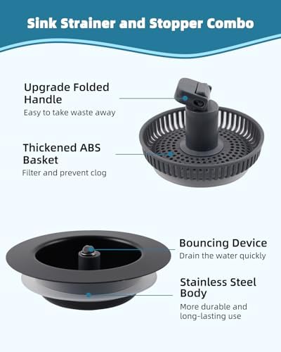 Universal 3 in 1 Kitchen Sink Drain Strainer Stopper Combo, Matteblack