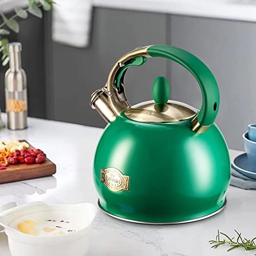 SUSTEAS Whistling Tea Kettle, 2.7QT Food-Grade Steel Teapot, Green