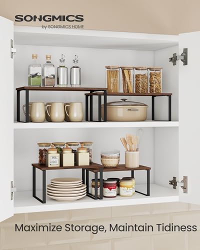 SONGMICS Cabinet Organizer Shelf, Set of 2 Spice Rack, Kitchen Storage