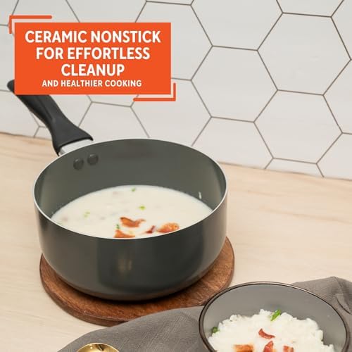 IMUSA 1.5 Qt Chef Cera Aluminum Ceramic Saucepan with Glass Lid, Gray