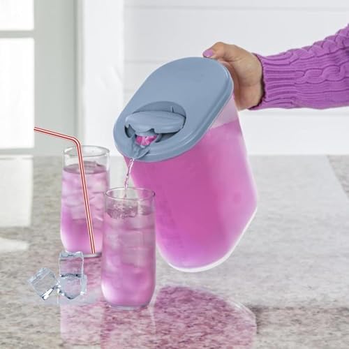 2-Pack Water Pitcher with Lid & Pivot Top Spout 1 Gallon Pitcher - Gray