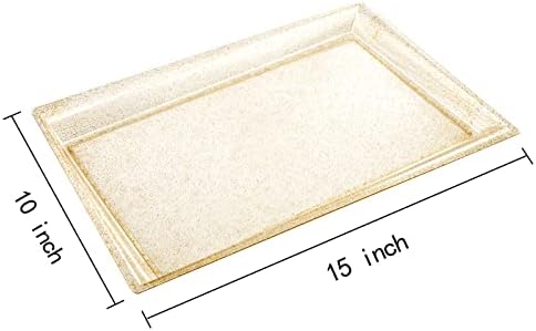 I00000 6 Pack Gold Glitter Plastic Serving Tray, 15" x 10" Crooked Food Trays, Clear Disposable Serving Platter for Parties, Weddings