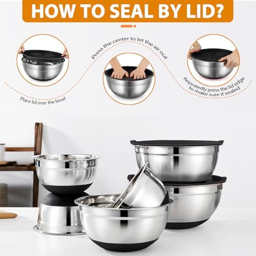Mixing Bowls with Airtight Lids, 18pcs Stainless Steel Mixing Bowls Set