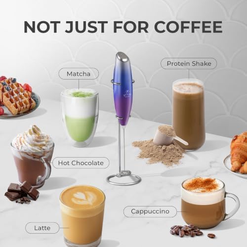 Zulay Kitchen Powerful Milk Frother Wand With Duracell Batteries - Ultra Fast Handheld Drink Mixer - Electric Whisk Foam Maker for Coffee, Lattes, Cappuccino & Matcha - Z1 Motor - Firework